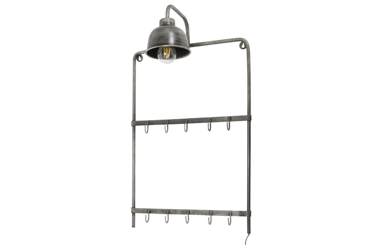 Perchero de pared con lmpara en metal envejecido MOBY