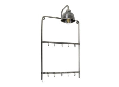 Perchero de pared con lámpara en metal envejecido MOBY - Perchero de pared con lámpara en metal envejecido MOBY