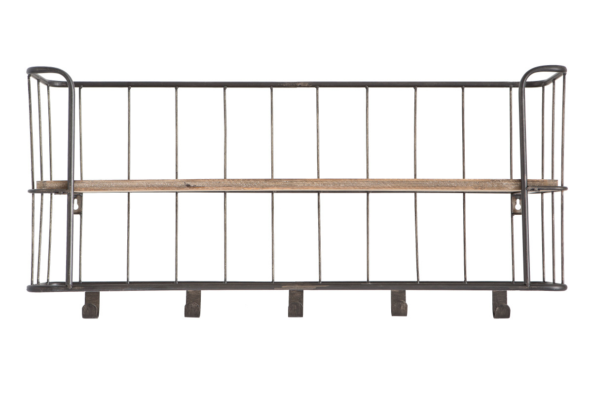 Perchero de pared metal gris y madera 85cm MANUFACTURE