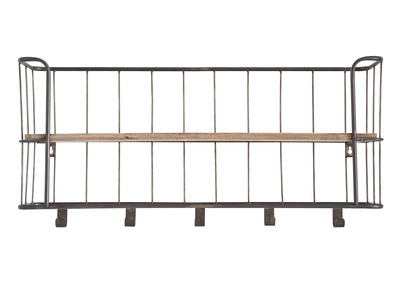 Perchero de pared metal gris y madera 85cm MANUFACTURE - Perchero de pared metal gris y madera 85cm MANUFACTURE