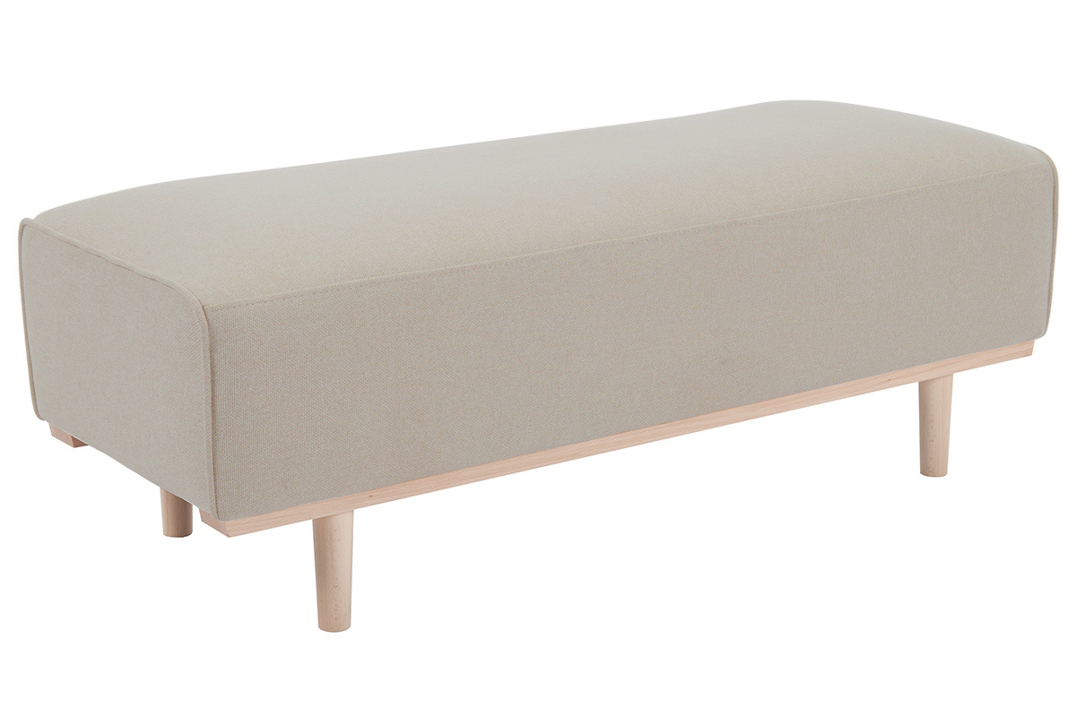Pie de cama de tela beige y madera de haya maciza 124 cm MORRIS