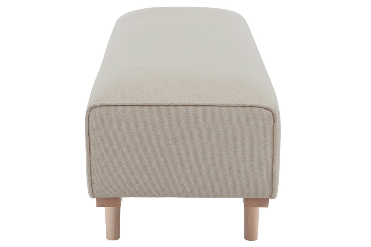 Pie de cama de tela beige y madera de haya maciza 124 cm MORRIS