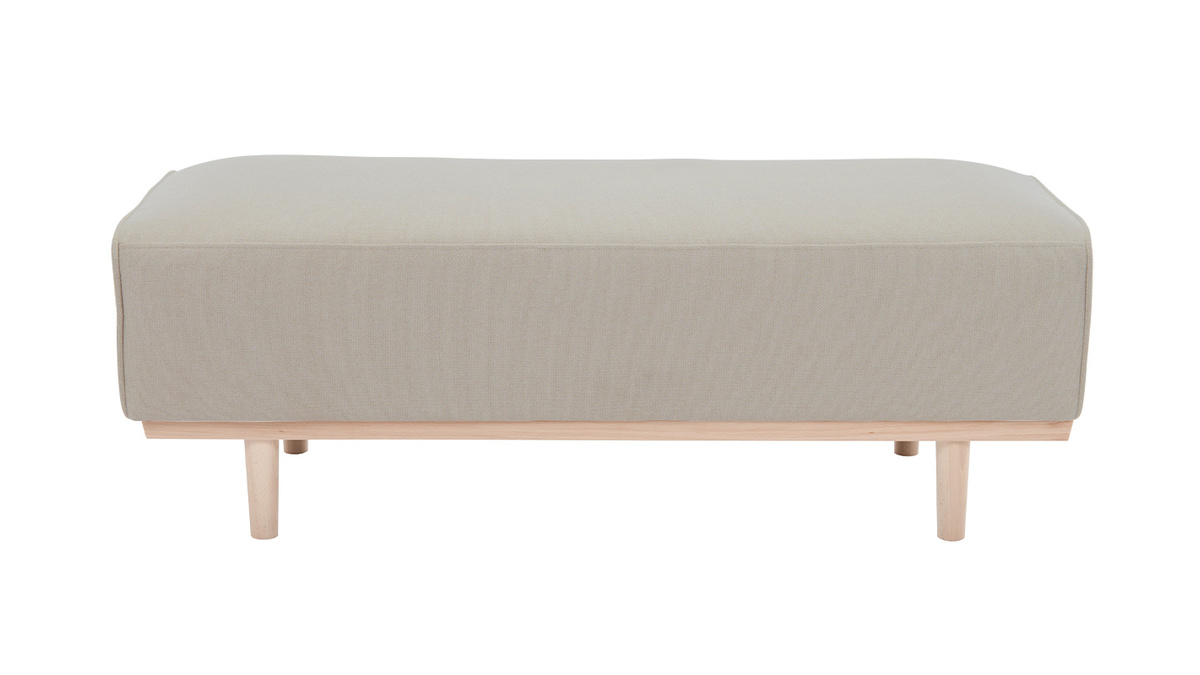 Pie de cama de tela beige y madera de haya maciza 124 cm MORRIS