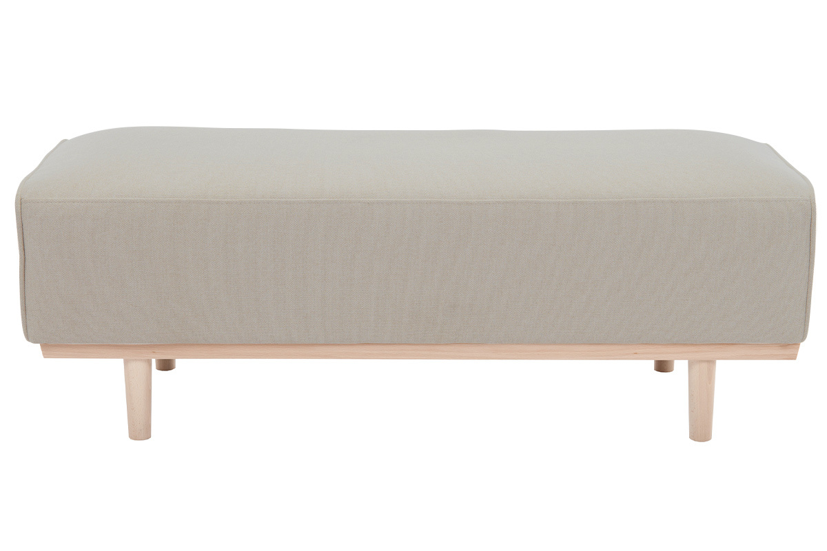Pie de cama de tela beige y madera de haya maciza 124 cm MORRIS