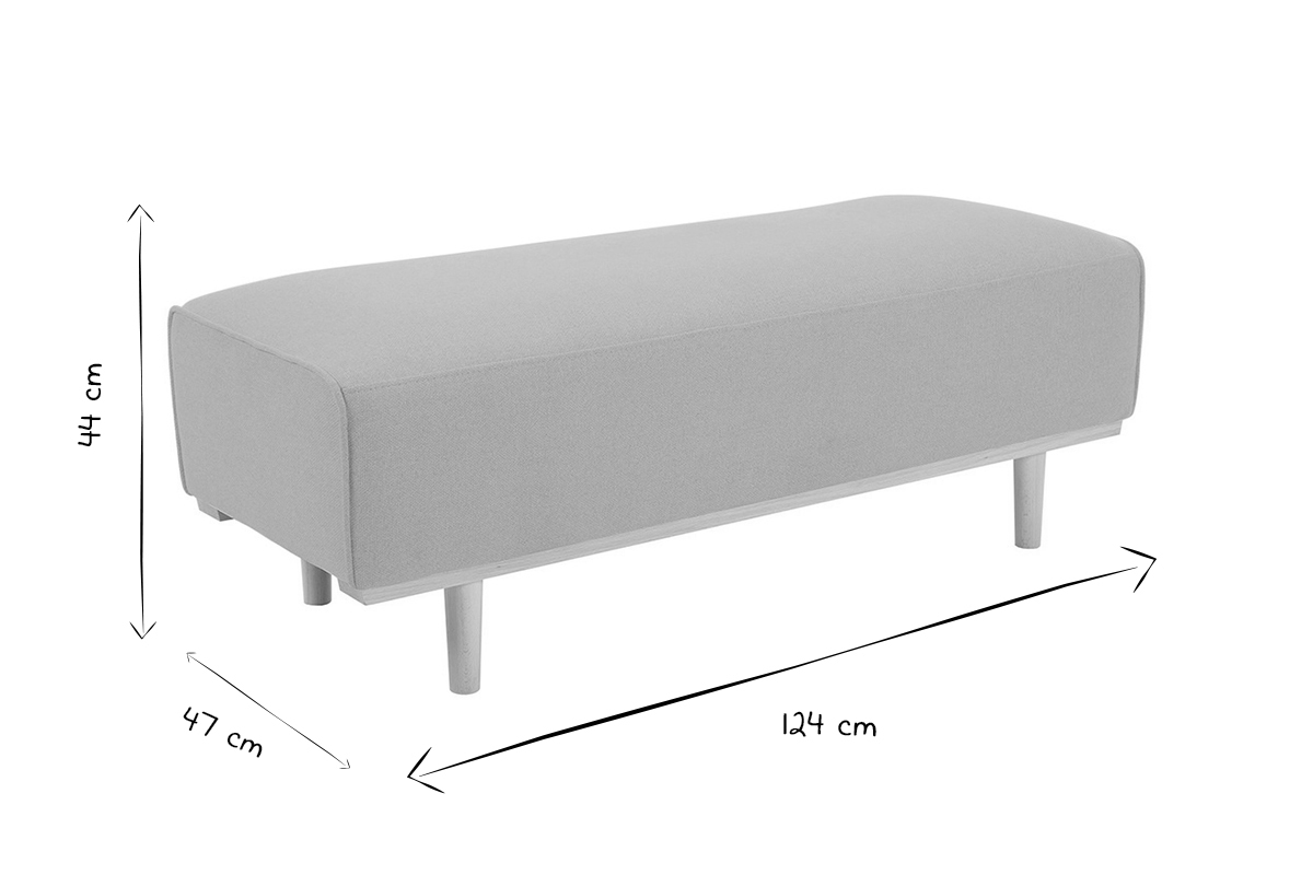 Pie de cama de tela beige y madera de haya maciza 124 cm MORRIS