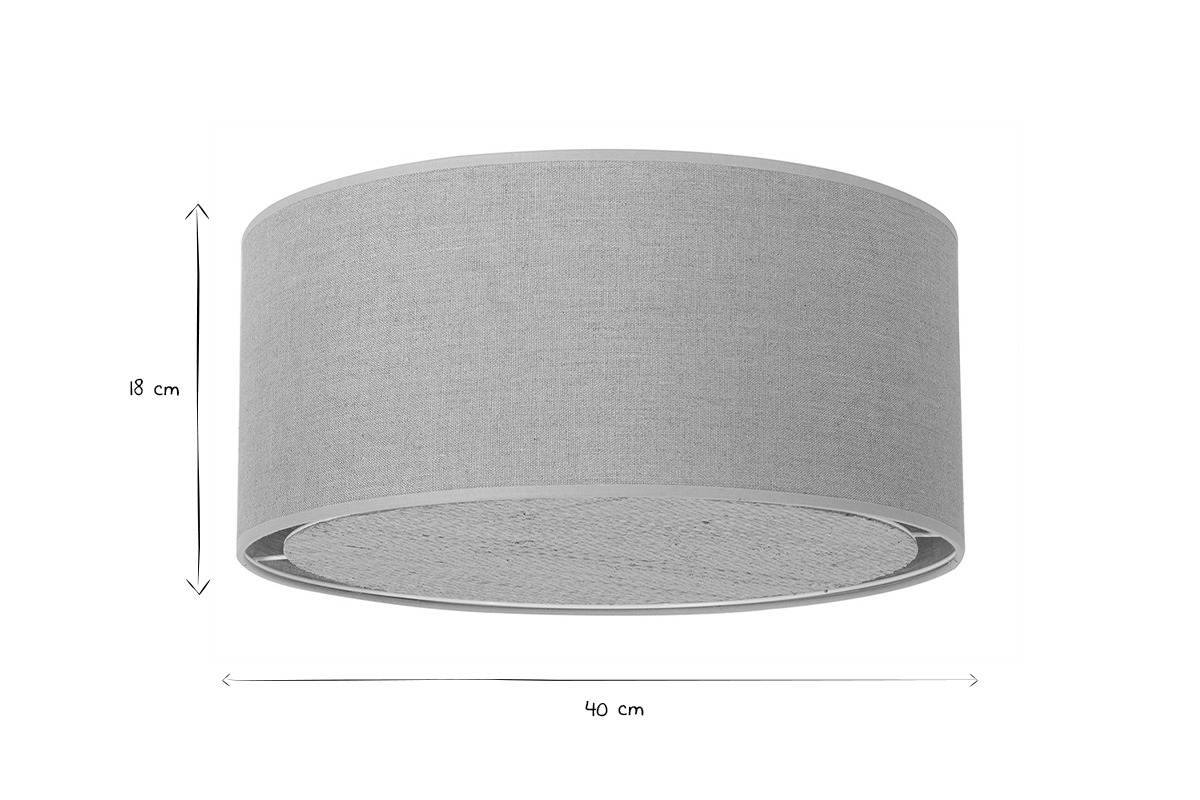 Plafn cilndrico de lino beige y rafia natural 40 cm TRAVES