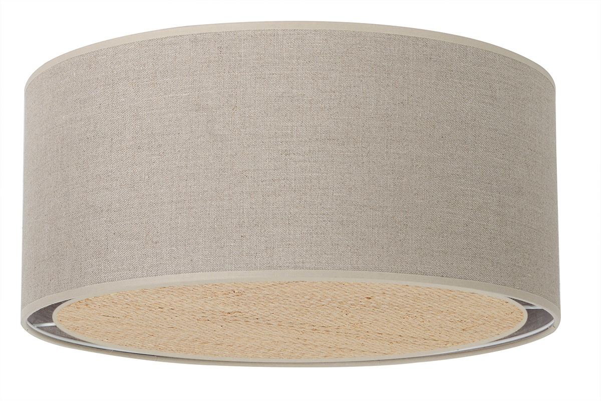Plafn cilndrico de lino beige y rafia natural 40 cm TRAVES