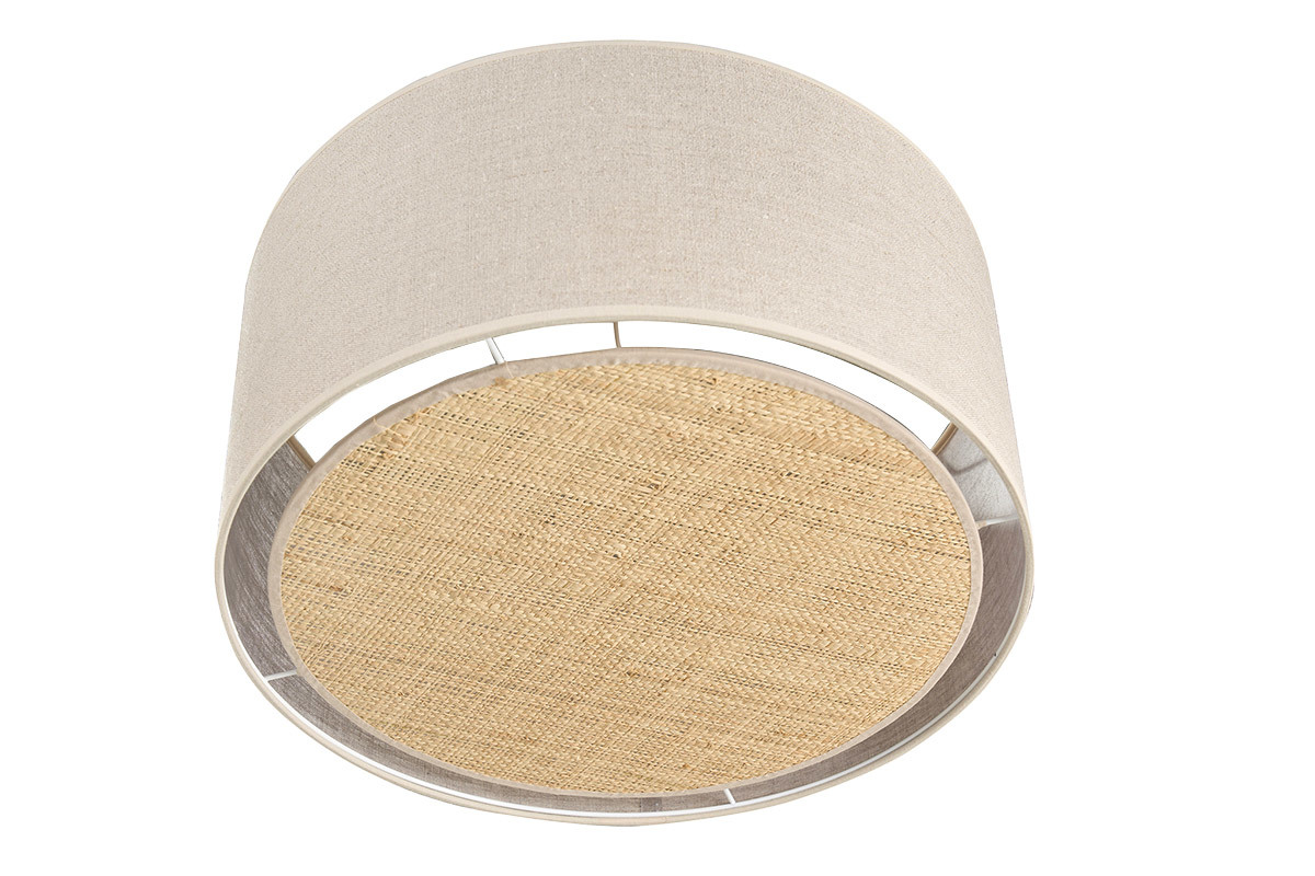 Plaf�n cil�ndrico de lino beige y rafia natural 40 cm TRAVES