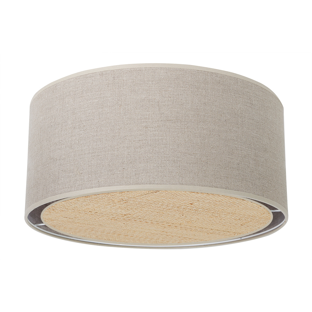 Plafón cilíndrico de lino beige y rafia natural 40 cm TRAVES
