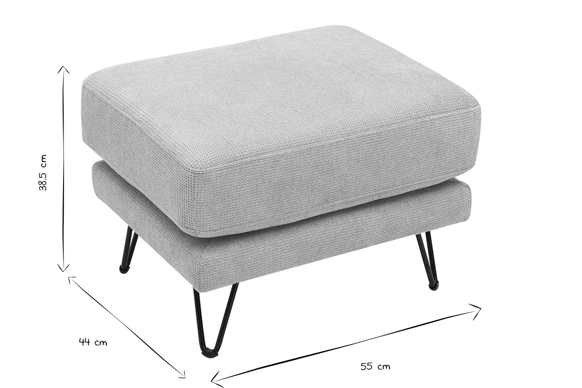 Dimensiones del pouf reposapi�s OSLO en negro y blanco: L55 x P44 x H38,5 cm