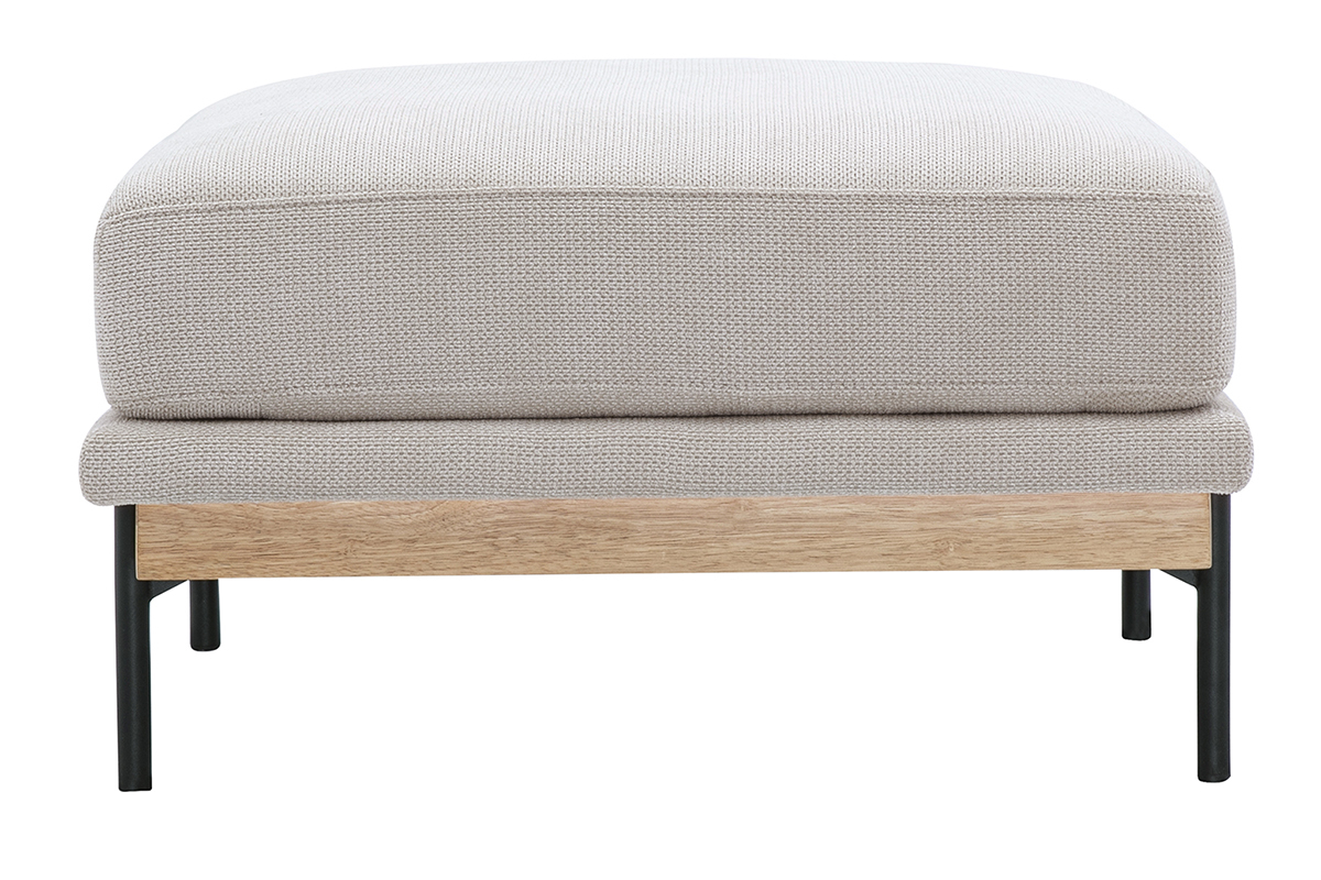 Puf reposapi�s de tela de chenilla beige y metal negro, vista lateral.