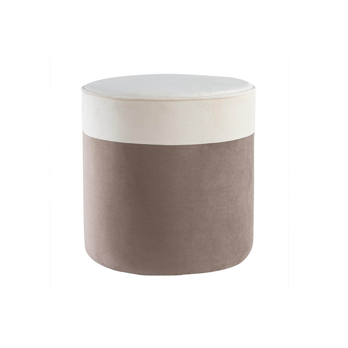 Puf de diseño bicolor de terciopelo blanco crema y topo 40 cm diám. DAISY