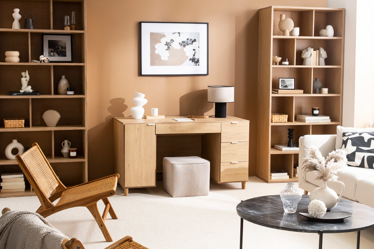 Puf de diseo cuadrado tela beige PAVE