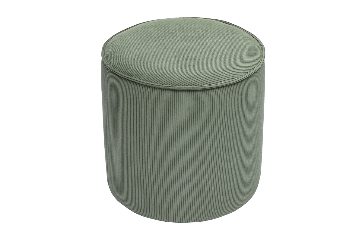 Puf redondo de pana verde caqui D40 cm PAUL