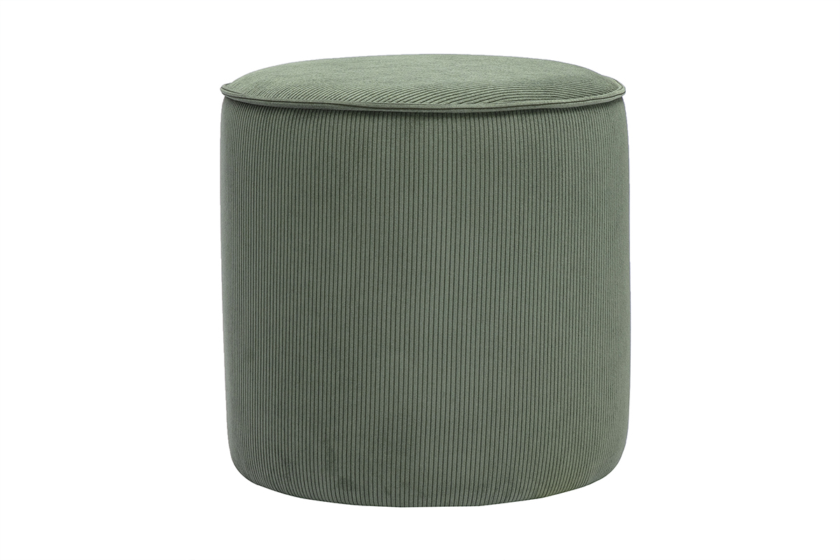 Puf redondo de pana verde caqui D40 cm PAUL