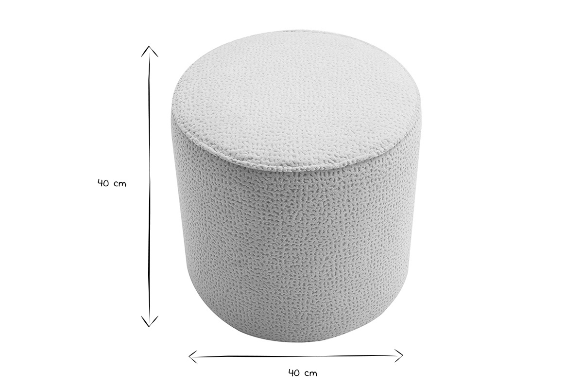Dimensiones del pouf redondo WANGA: D40 cm H40 cm en negro y blanco