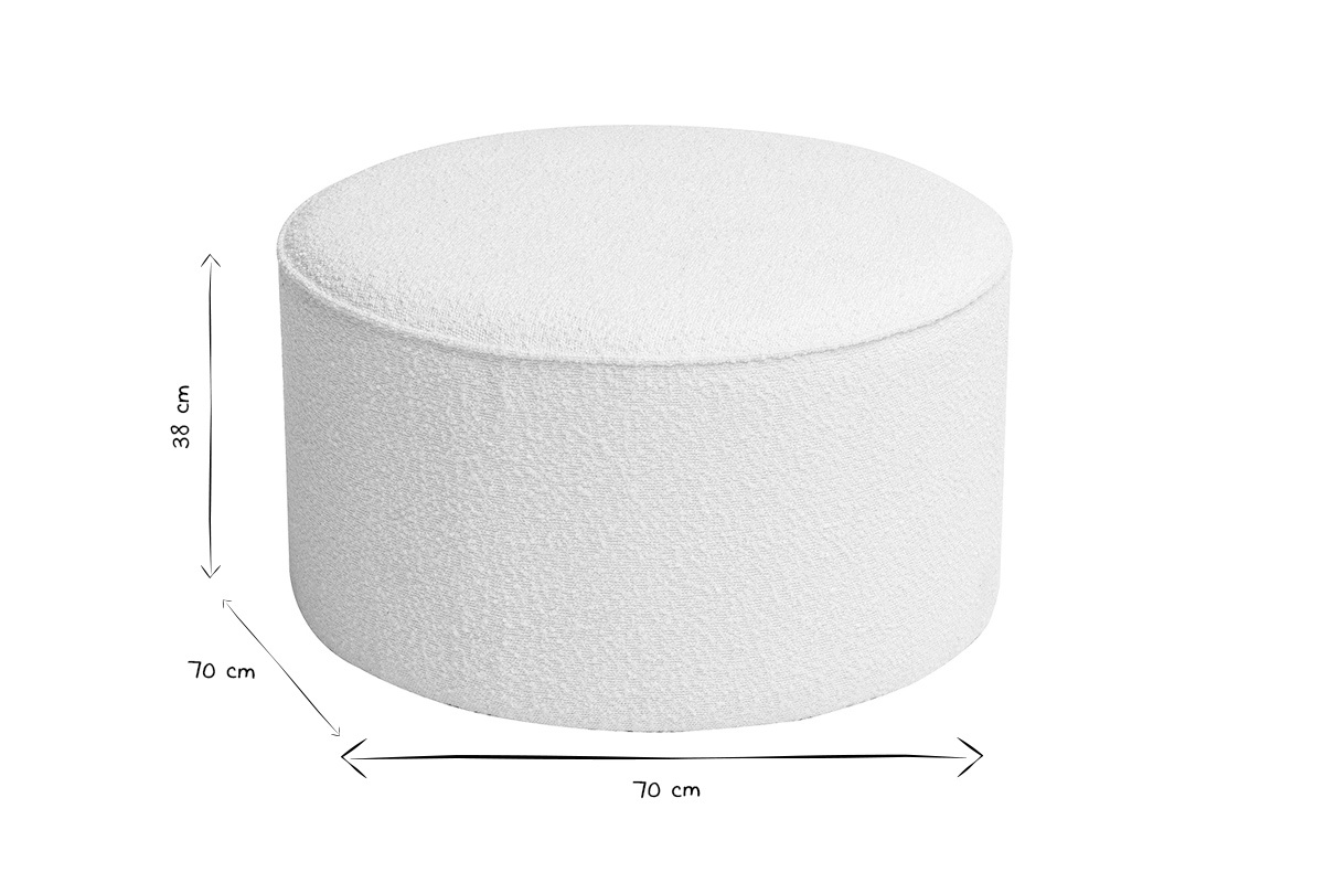 Puf redondo de tela de lana blanca D70 cm PAUL