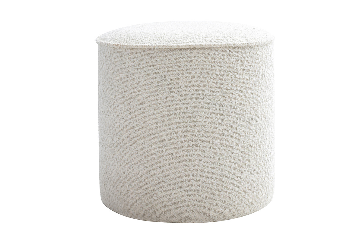 Puf redondo de tela efecto lana boucle blanco D40 cm PAUL