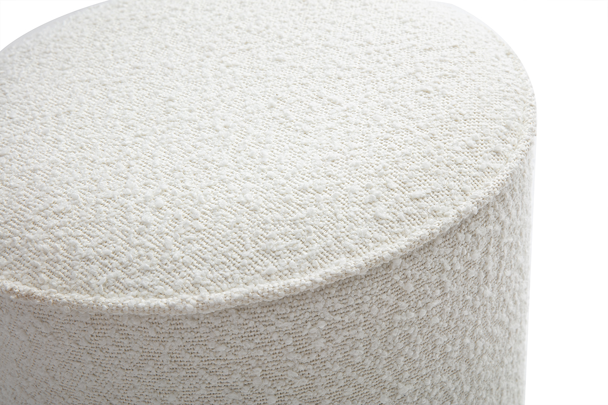 Puf redondo de tela efecto lana boucle blanco D40 cm PAUL