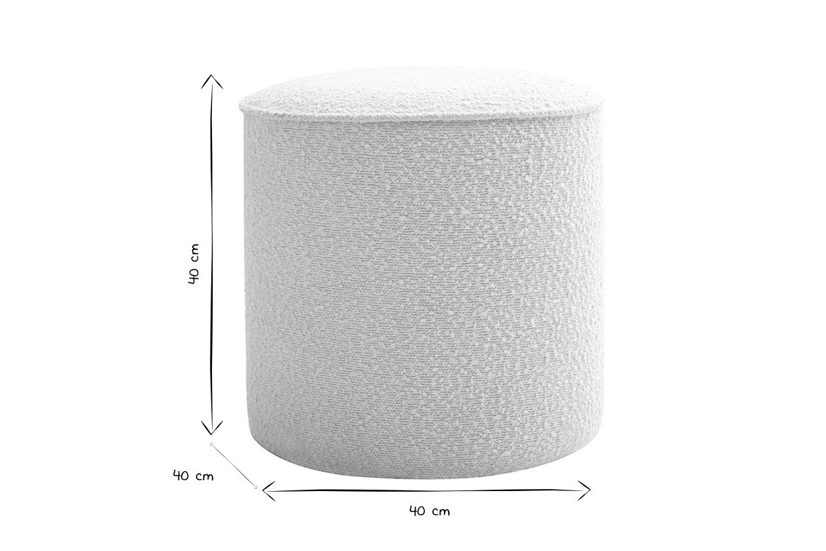 Puf redondo de tela efecto lana boucle blanco D40 cm PAUL