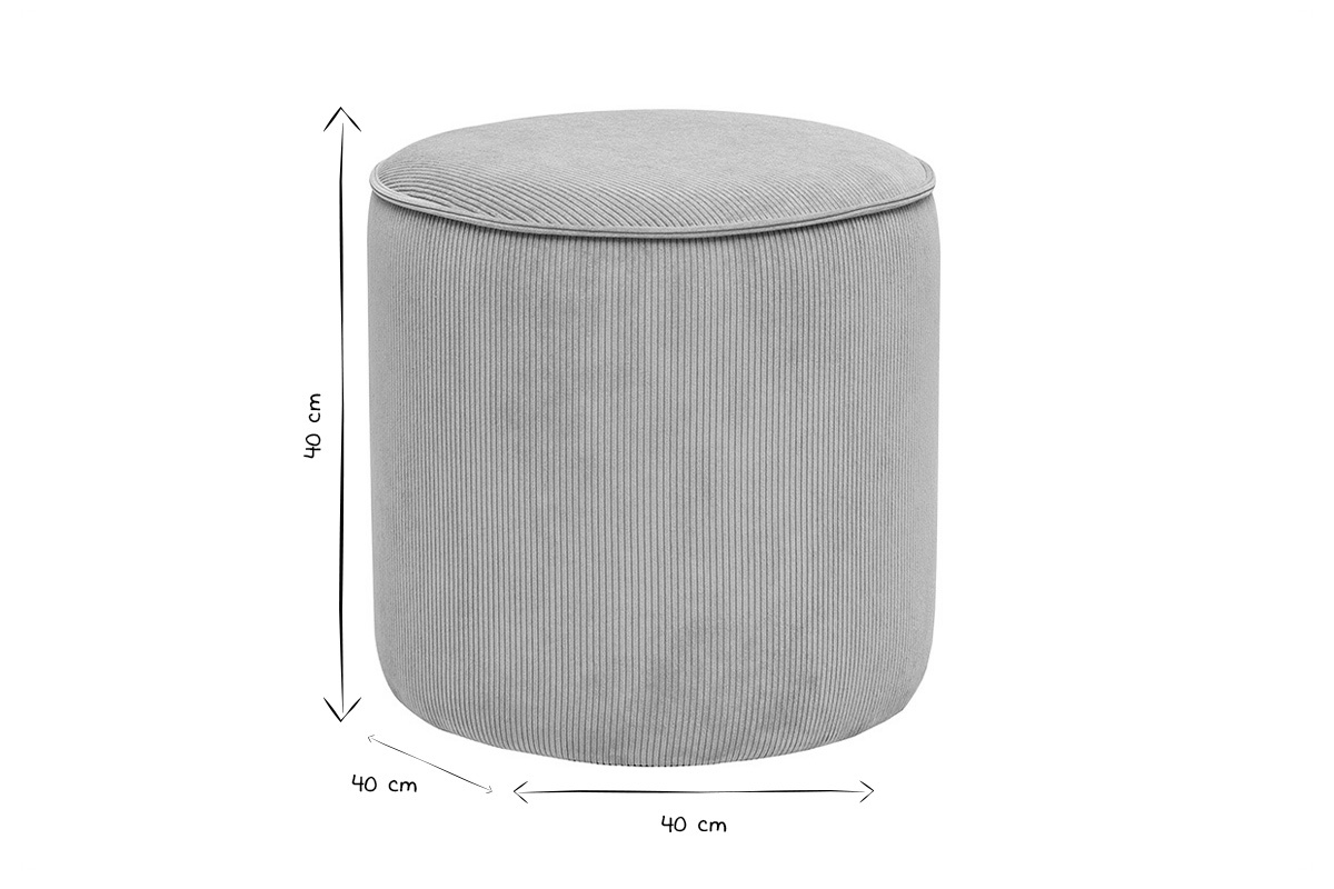 Puf redondo de terciopelo acanalado gris azulado D40 cm PAUL