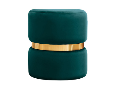 Puf redondo de terciopelo azul petróleo y metal dorado D40 cm JOY