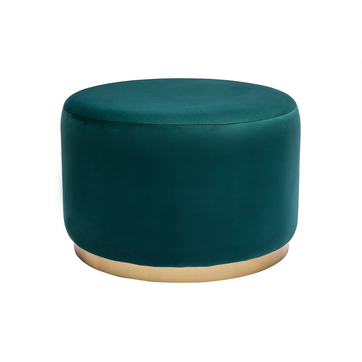Puf redondo de terciopelo azul petróleo y metal dorado D54 cm AMAYA