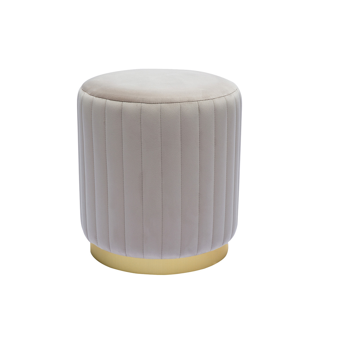 Puf redondo de terciopelo topo y metal dorado D40 cm DONA