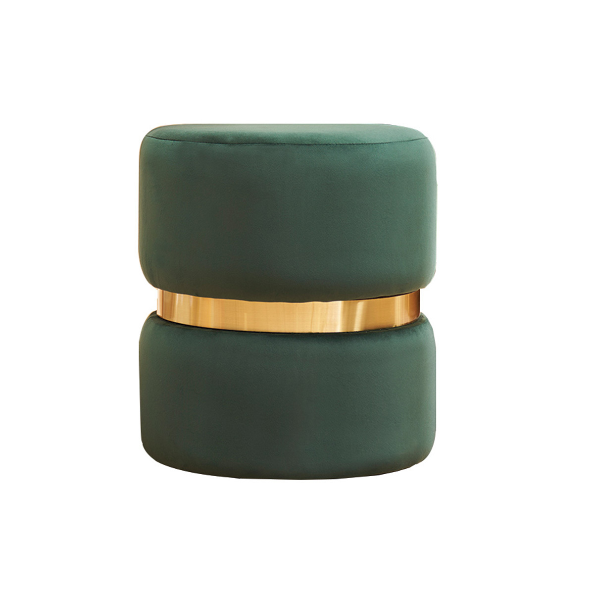 Puf redondo de terciopelo verde oscuro y metal dorado D40 cm JOY