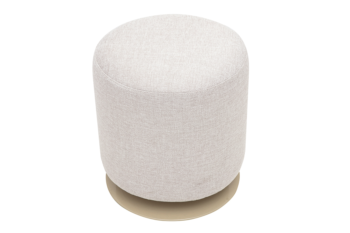 Puff redondo giratorio de tela de terciopelo beige con base de metal, vista superior, D39,5 cm
