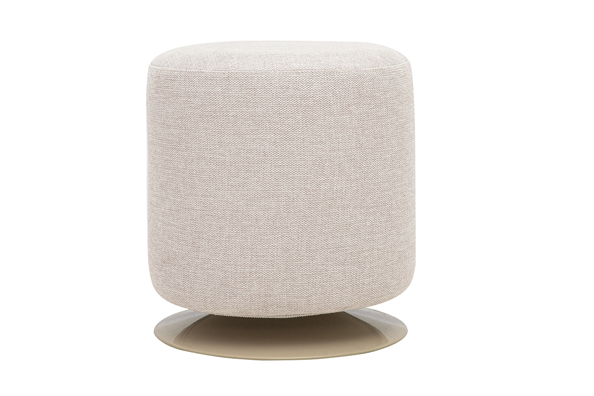 Puf redondo giratorio en tejido con efecto terciopelo texturizado beige con base de metal, vista frontal