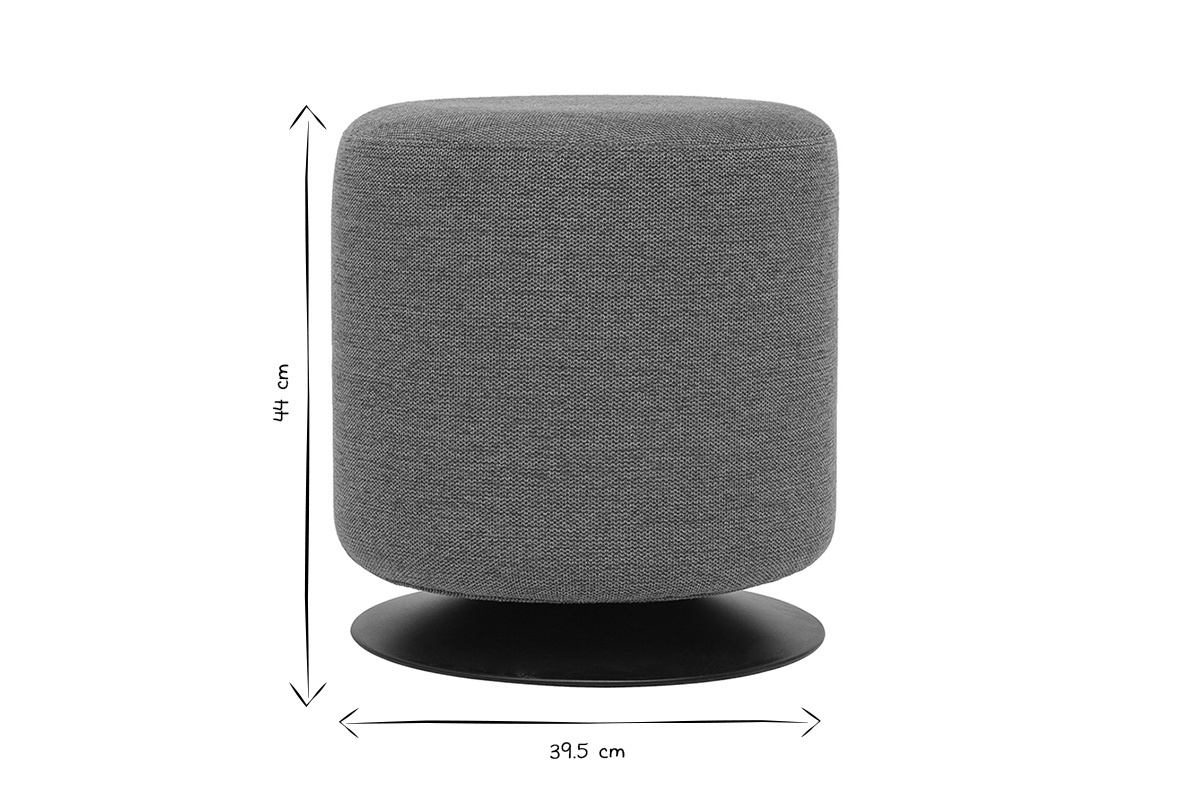 Dimensiones del puf redondo giratorio: D39.5 cm, H44 cm en negro y blanco