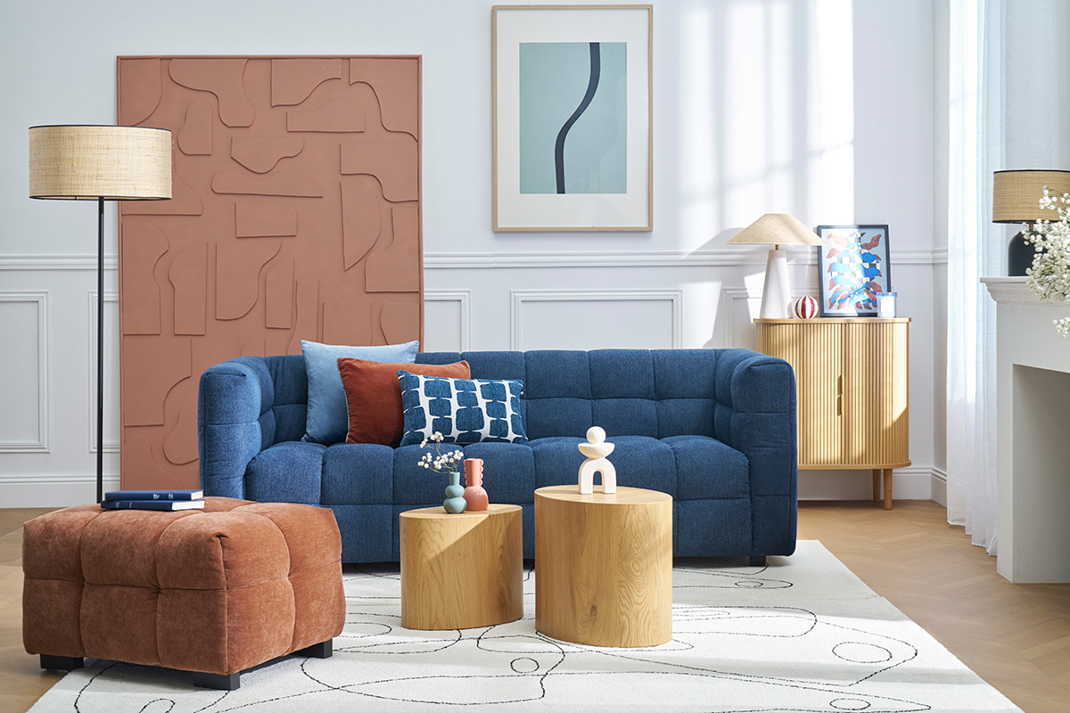 Puf reposapis de diseo de terciopelo terracota CORTO