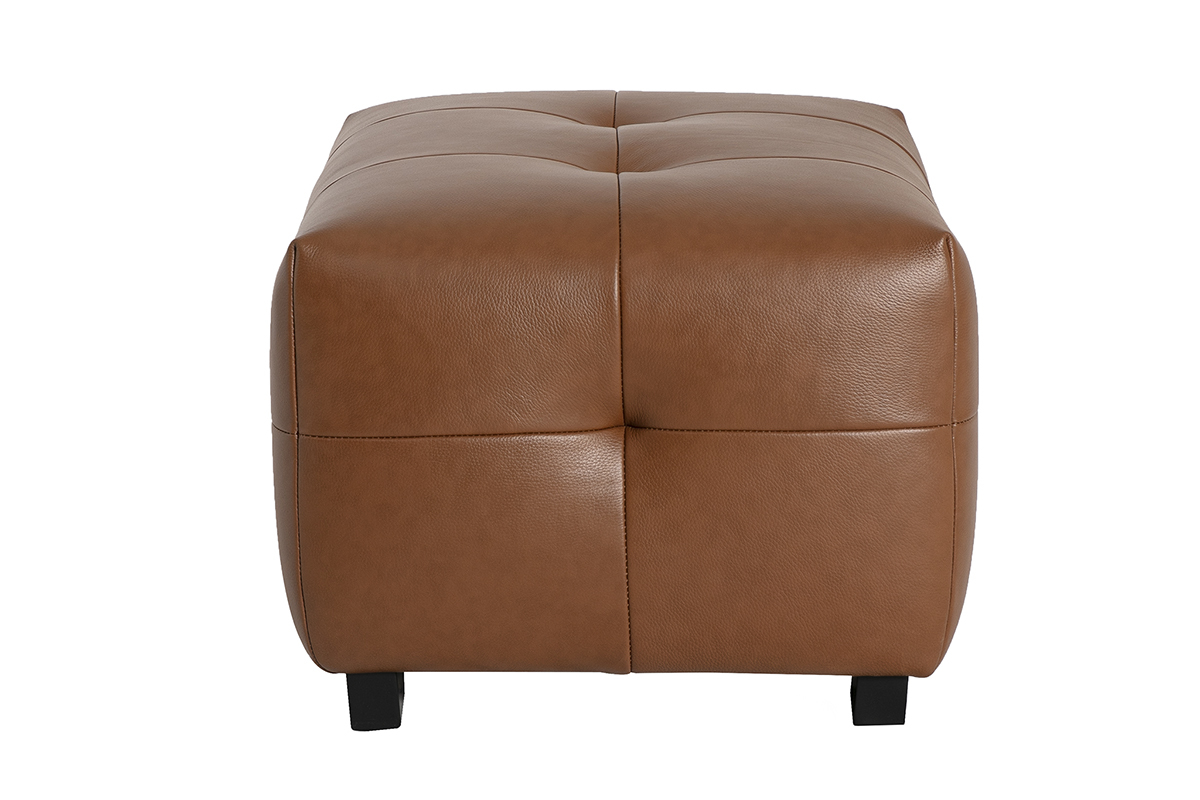 Puf reposapi�s de cuero marr�n CORTO, vista lateral.