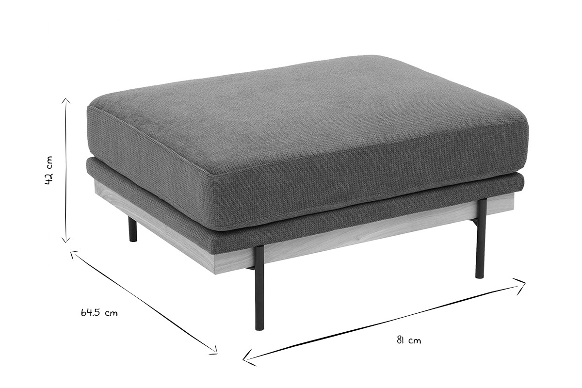 Dimensiones del puff reposapi�s TODD en blanco y negro: 81 cm x 64,5 cm x 42 cm