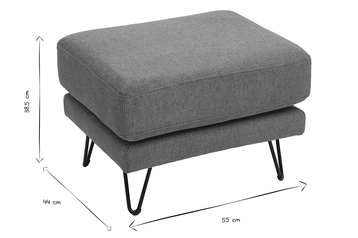 Dimensiones del puf reposapi�s OSLO: L55 x P44 x H38,5 cm en negro y blanco.