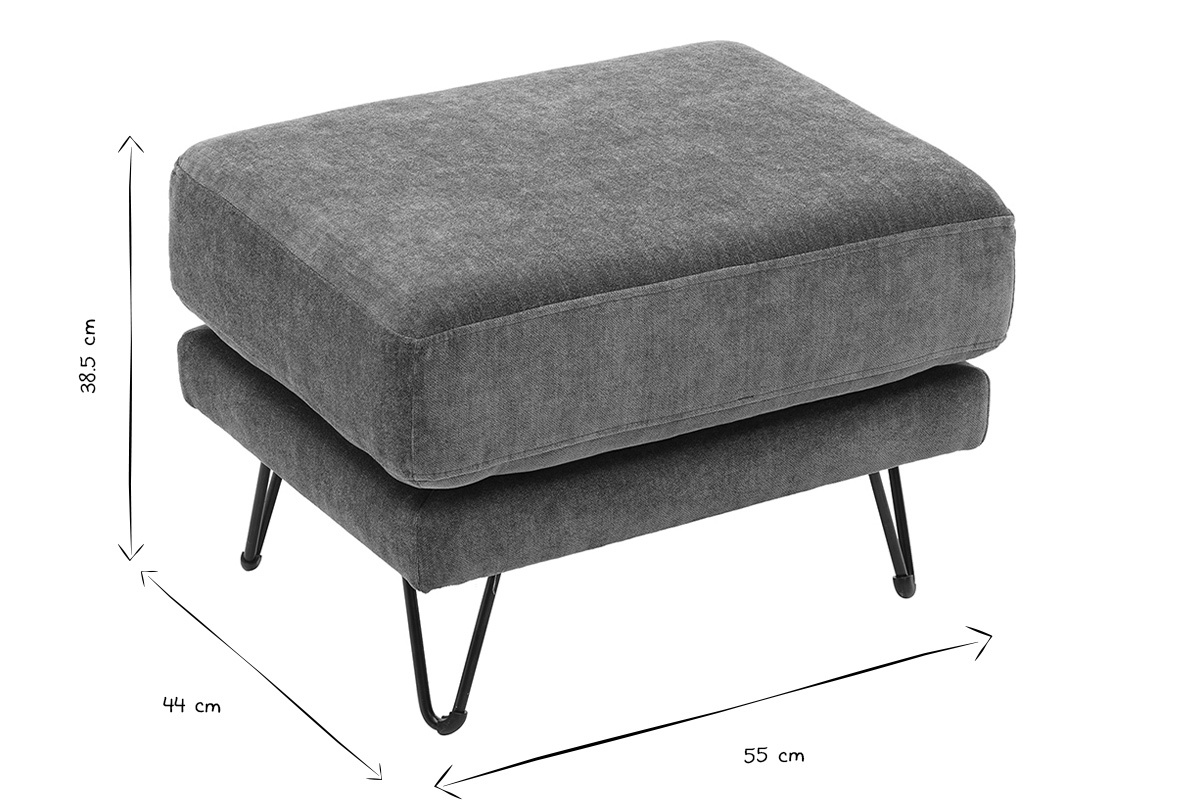 Dimensiones del puf reposapi�s OSLO en blanco y negro, L55 x P44 x H38,5 cm