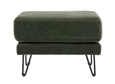Puf reposapi&eacute;s de tejido efecto terciopelo verde caqui y metal OSLO