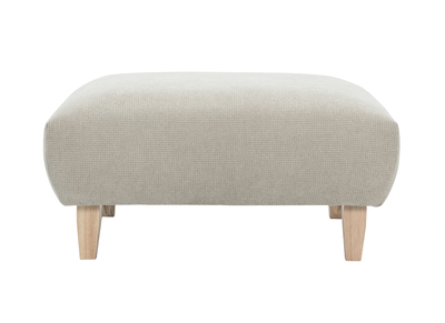 Puf reposapi&eacute;s de tela chenilla beige y madera clara L75 cm BASTILLE