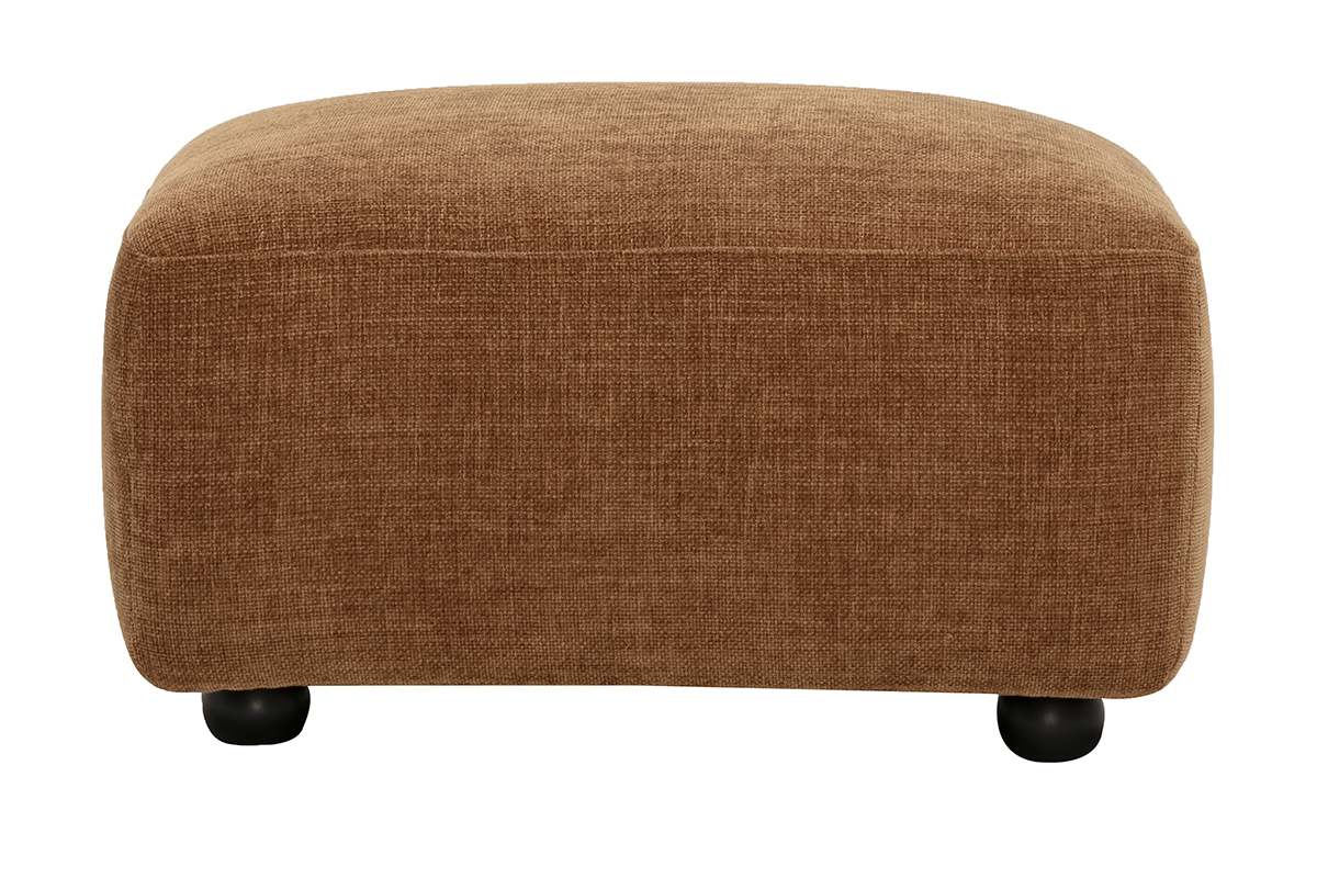 Puf reposapi�s rectangular en tejido con efecto terciopelo texturizado color tierra quemada, vista frontal.