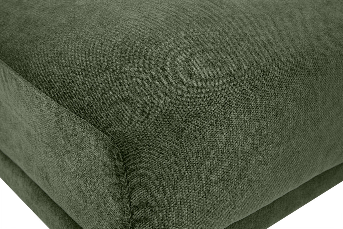 Vista de detalle del puf reposapi�s en tejido efecto terciopelo verde caqui JERRY