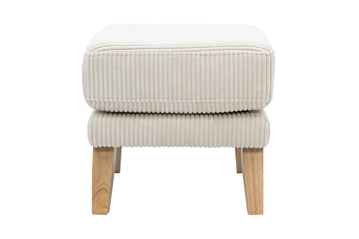 Puf reposapis desenfundable escandinavo en tela terciopelo acanalado beige y madera clara OSLO