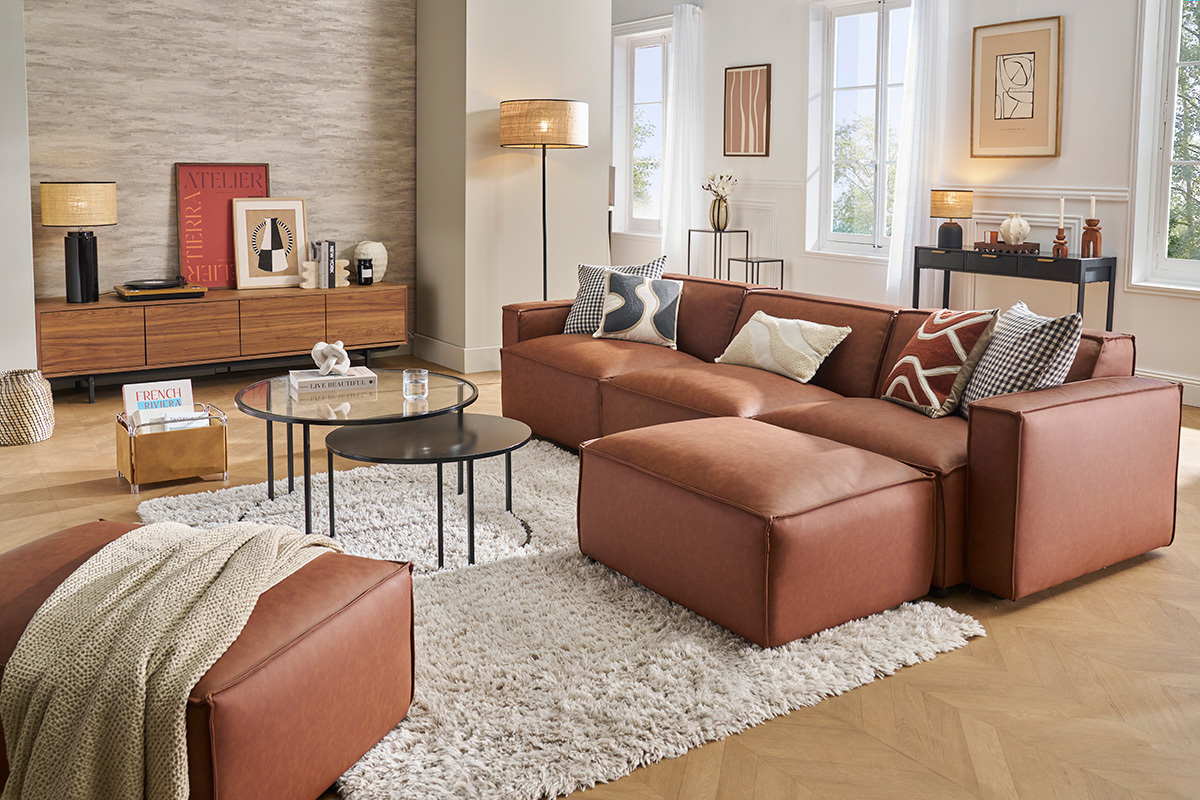 Puf reposapi�s en tejido chenilla beige SPLIT