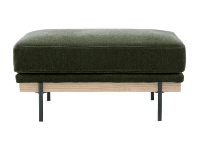 Puf reposapi&eacute;s en tejido efecto terciopelo verde caqui y metal negro TODD