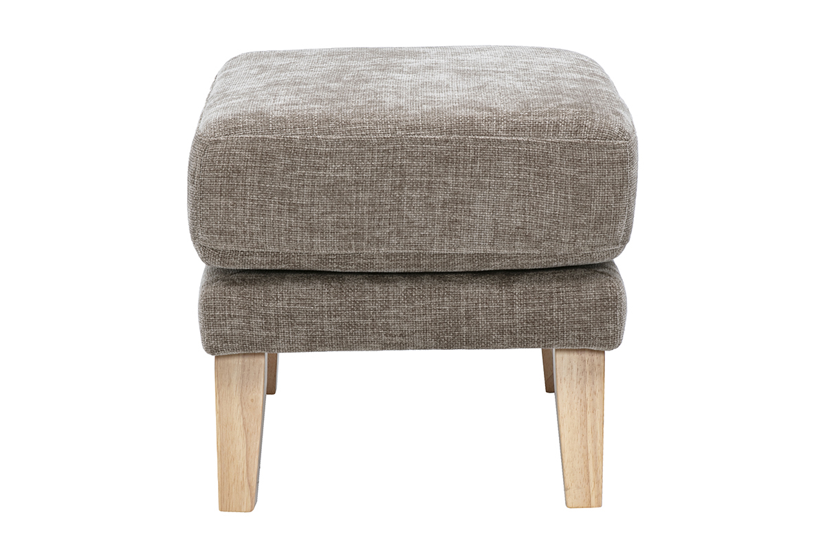 Pouf reposapi�s escandinavo topo en tejido con efecto terciopelo, vista de perfil sobre patas de madera clara.