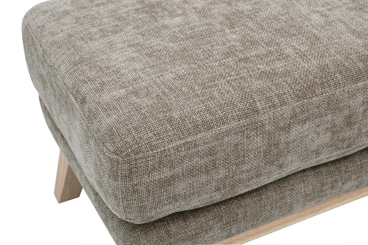 Puf reposapi�s escandinavo topo en tejido efecto terciopelo con base de madera clara, vista desde arriba