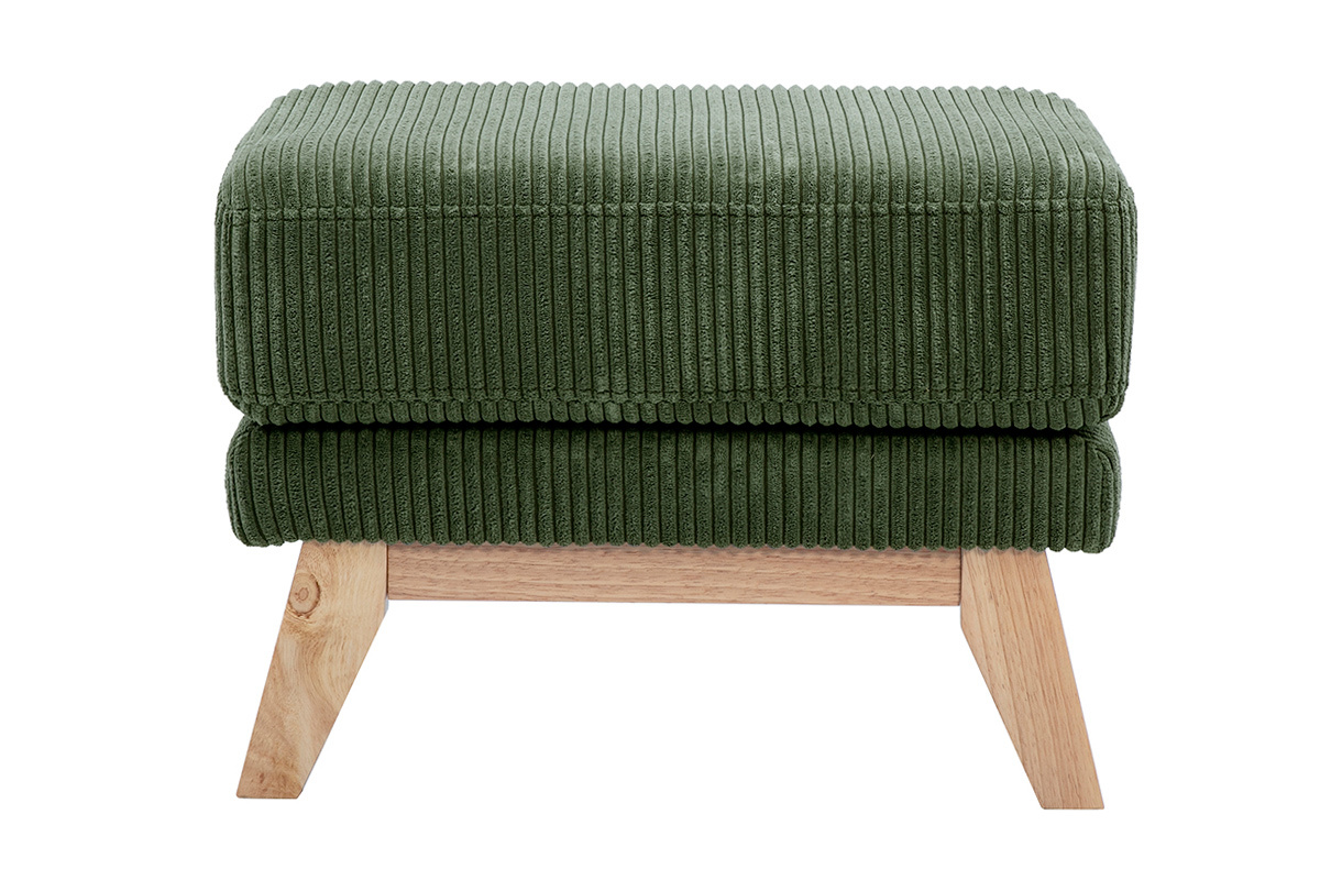 Puf reposapis escandinavo desenfundable en tela terciopelo acanalado verde caqui y madera clara OSLO