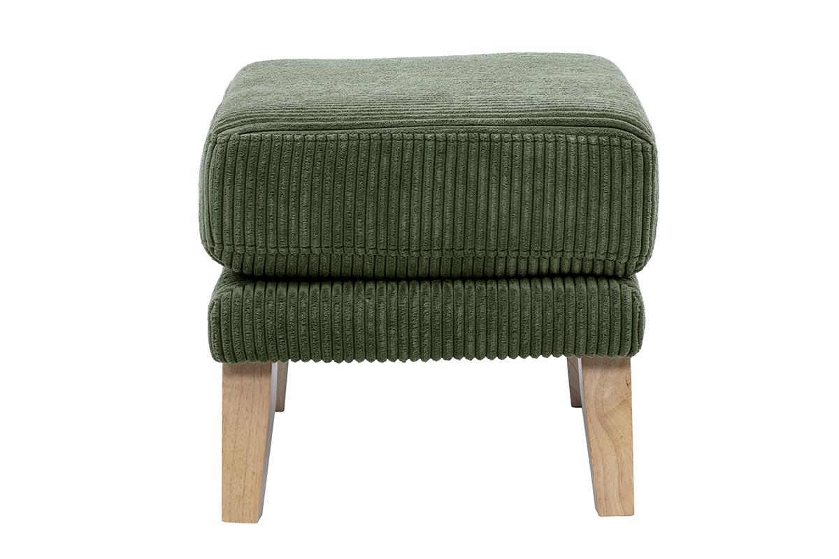 Puf reposapis escandinavo desenfundable en tela terciopelo acanalado verde caqui y madera clara OSLO