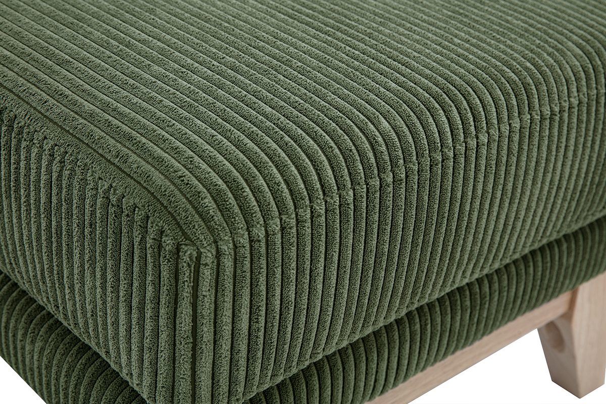 Puf reposapis escandinavo desenfundable en tela terciopelo acanalado verde caqui y madera clara OSLO