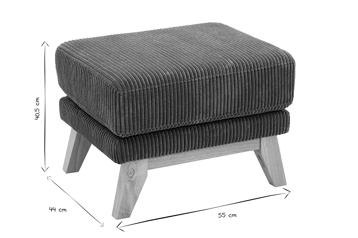 Puf reposapis escandinavo desenfundable en tela terciopelo acanalado verde caqui y madera clara OSLO